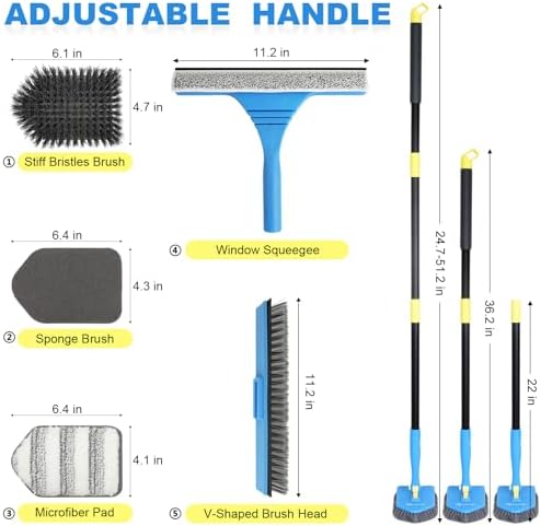 Tile Tub Scrubber Brush with 5 Different Function Cleaning Heads and 51" - Image 2
