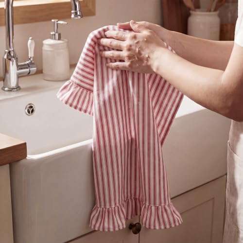 HunnmingRe 2 Pcs Red Stripe Kitchen Towels Ruffled Dish Towels 18"x28" - Image 4
