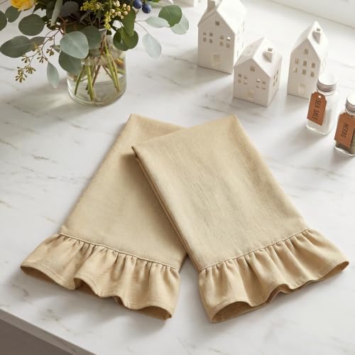 HunnmingRe Beige Kitchen Towels Set of 2, Retro Ruffled Dish Towels - Image 3