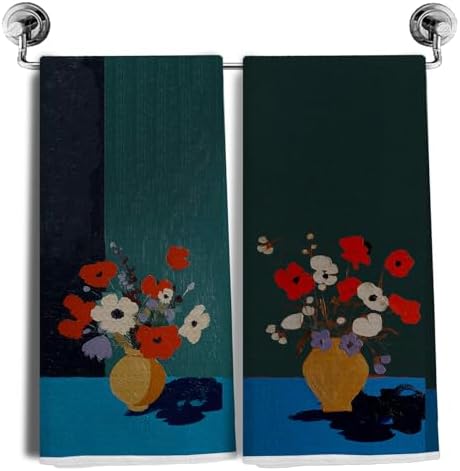 Vintage Floral Kitchen Towels 16x24 Inch Set of 2, Eclectic Mid Century Modern by NEGIGA