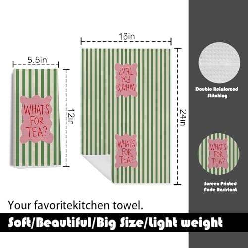 Trendy Funky Pink and Green Striped Kitchen Towels 16x24 Inch, Whimsical - Image 2