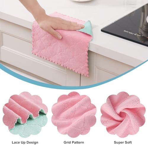 Homaxy 12 Pack Super Soft Dish Cloths, Dark Green & Pink - Image 4