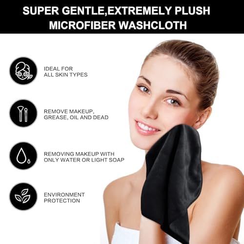Microfiber Facial Cloths Fast Drying Washcloth 12inch x 12inch Black 2 pack - Image 3