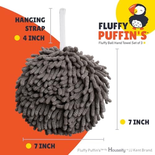 JJ KENT Fluffy Puffins Microfiber Puff Hand Towels & Hooks, 3 Pack - Image 4