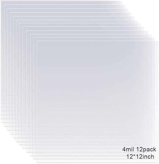 12 Pack 4 Mil Clear Mylar Stencil Sheets, 12" x 12" Blank Stencils, Reusable Template Material, Make Your Own Stencil Compatible Vinyl Cutting Maching
