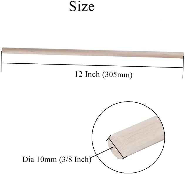 12 Pack Round Wood Dowel Rods 3/8x3/8x12 Inch Balsa Wood Sticks φ3/8 Inch Natural Wood Color Unfinished Wood for Cricut Maker Make Models of House Airplane Ship Boat DIY Wooden Model(10x10x305mm)