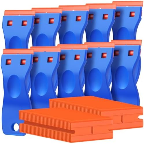 10 Pcs Razor Scraper with 100 Pcs Plastic Blades, Plastic Razor Blade Scraper by Pwfkgo
