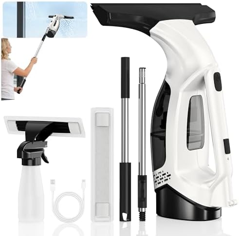 Window Vacuum Squeegee with Extendable Pole 31-40", Electric Cleaner Tool by ZRHI