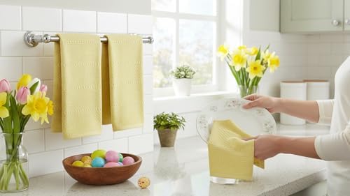 Serafina Home Light Butter Yellow Kitchen Hand Dish Towels: Oversized 28" x 18" - Image 2