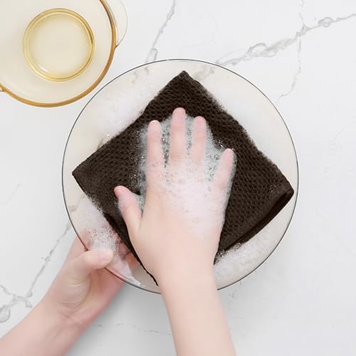 Homaxy 100% Cotton Waffle Weave Kitchen Dish Cloths, Dark Brown - Image 4