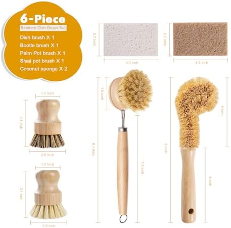 DEBETOOL 6-Piece Bamboo Dish Brush Set - Image 2