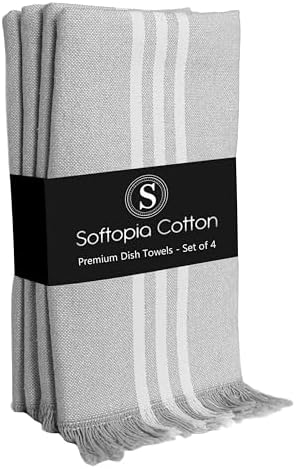 Prewashed Stripe Kitchen Towels 4 Pack, 100% Cotton Tea Towels, Reusable Wash by SoftopiaCotton