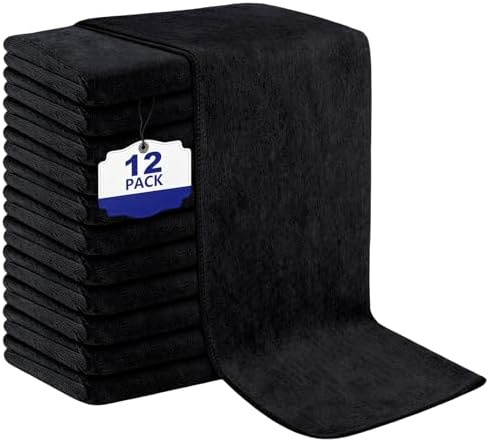 Puomue Black Salon Towels, Super Soft and Absorbent Microfiber Hair Towel by Puomue