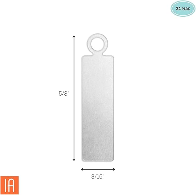 ImpressArt - Premium Metal Stamping Rectangle Blanks for Metal Stamping and Jewelry Making (24 Pack) (5/8" Rectangle Tag w/Ring, Alkeme)