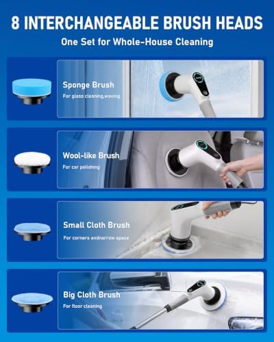 Dovety Electric Spin Scrubber, Extendable Handle, 8 Brush Heads-WH - Image 5