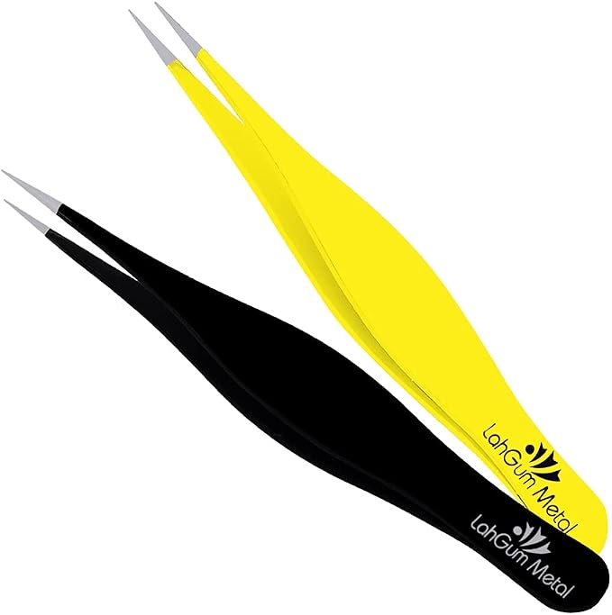 Super Sharp Pointed Tweezers Precision Fine Point Tip Ingrown Hair Removal Kit by LahGumMetal
