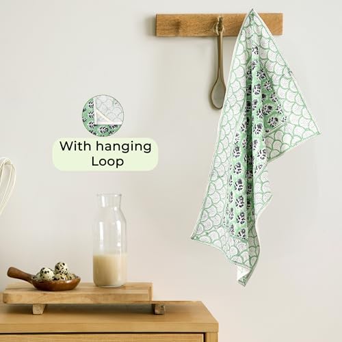 CPC Poppy Blue Hand Block Print Waffle Kitchen Towel Set of 3-16 x 28 Inch - Image 2