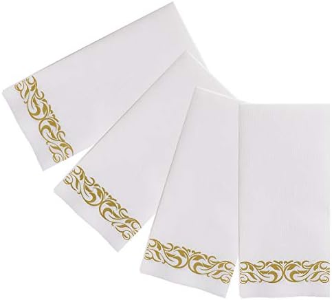 200 White and Gold Disposable Hand Towels Bathroom Napkins - Image 6
