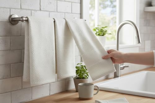 Ivory Cream White Kitchen Dish Towels, 100% Cotton - Image 6