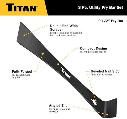 Titan 17121 3-Piece Flat Pry Bar set, 7.5" & 9.5"Utility Claw Bars - Image 2