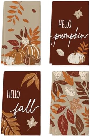 Artoid Mode Maple Leaves Pumpkin Fall Kitchen Towels Set of 4 18x26 Inch by ArtoidMode