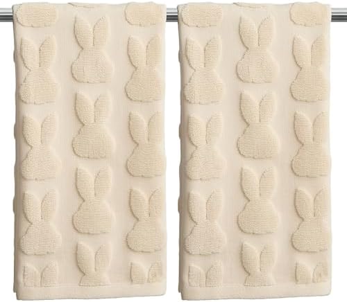 2 Pack Easter Hand Towels Beige Rabbit Cotton Bathroom Towel Decorative by Unknown