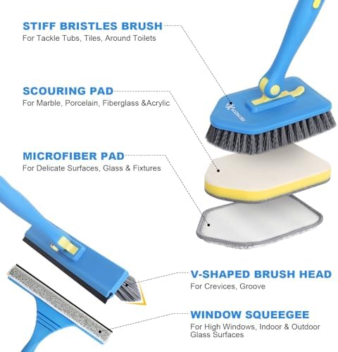Tile Tub Scrubber Brush with 5 Different Function Cleaning Heads and 51" - Image 3