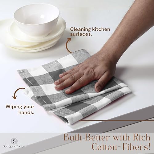 Gray Buffalo Plaid Checked Dish Towels 12 Pack, 100% Cotton, 16x26 Inches - Image 3
