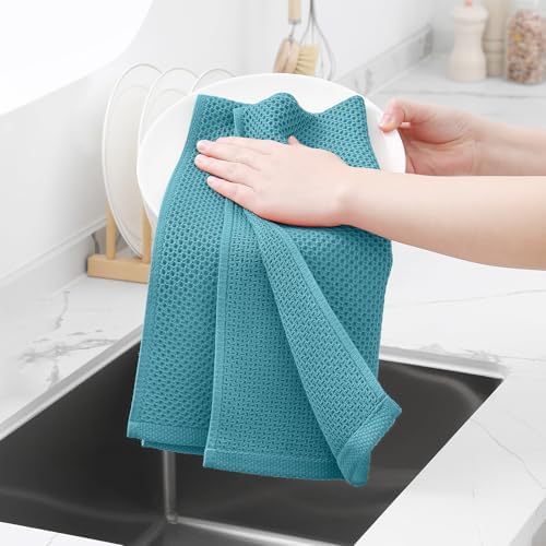 Homaxy 100% Cotton Waffle Weave Kitchen Towels, Lake Blue - Image 4