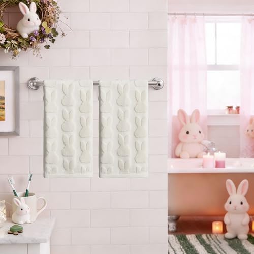 2 Pack Easter Hand Towels White Rabbit Cotton Bathroom Towel Decorative - Image 4