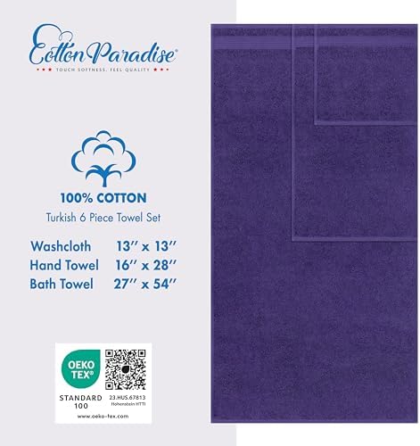 Cotton Paradise 6 Piece Towel Set, 100% Cotton Soft Absorbent Turkish Towels - Image 4