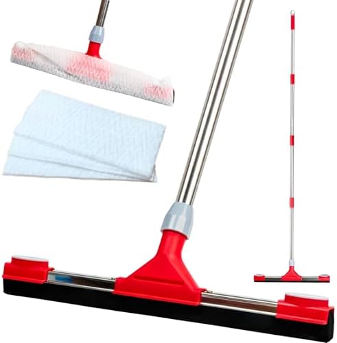 Floor Squeegee Scrubber with Extendable 62" Long Handle by GleamGaGa