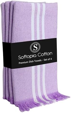 Striped Kitchen Towels 4 Pack, 16x26 Inches, 100% Cotton, Absorbent Dish Towels by SoftopiaCotton
