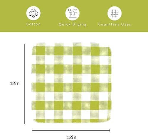 Waffle Weave Plaid Dish Cloth, Dish Cloth 12x12"Set/ 8 - Image 2