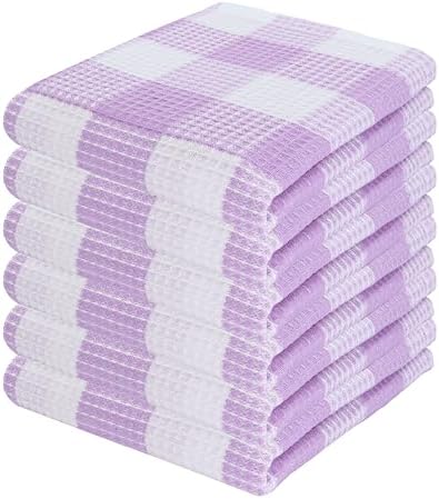 Waffle Weave Plaid Dish Cloth, DishTowel 15x25"Set of 6 by PurpleEssences