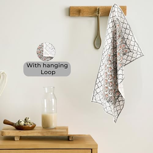 CPC Labra Grey Hand Block Print Waffle Kitchen Towel Set of 3-16 x 28 Inch - Image 2