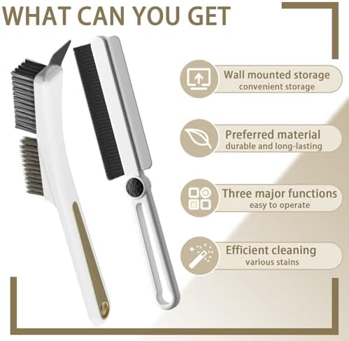 Crevice Cleaning Brushes with Rotatable Handle, Wire Nylon Scrub Brush with - Image 3