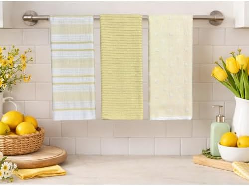 Yellow White Kitchen Hand Dish Towels: Oversized 28" x 16", 100% Cotton Cloth - Image 5