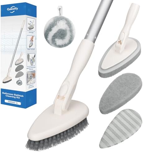 Qaestfy 4-in-1 Tub and Tile Shower Scrubber, Soft & Stiff Bristles Bathroom by Qaestfy