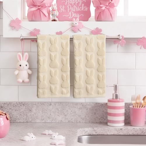 2 Pack Easter Hand Towels Beige Rabbit Cotton Bathroom Towel Decorative - Image 2