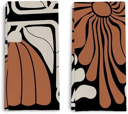 Black and White Floral Kitchen Towels, Retro 70s Groovy Hand Towels by ColorfulLifeStartingwithYourCuteTowel