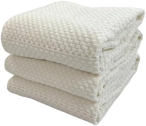 Ivory Cream White Kitchen Dish Towels, 100% Cotton by SerafinaHome