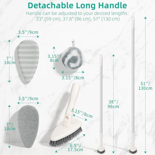 Qaestfy 4-in-1 Tub and Tile Shower Scrubber, Soft & Stiff Bristles Bathroom - Image 2