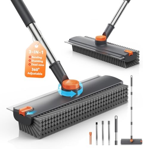 3 in 1 Floor Scrub Brush with Long Handle & Squeegee Tweezer: Up to 54" by COOIRE