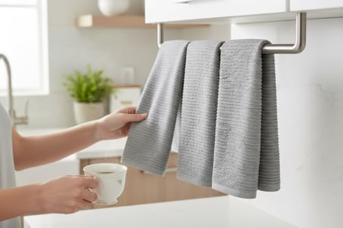 Serafina Home Light Grey Gray Kitchen Hand Dish Towels: Oversized 28" x 18" - Image 2