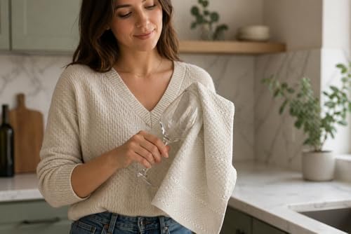 Ivory Cream White Kitchen Dish Towels, 100% Cotton - Image 2