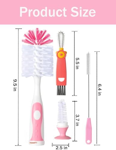 Baby Bottle Brush Set, Suction Base, Hidden Cleaner & Straw Brush - Image 3