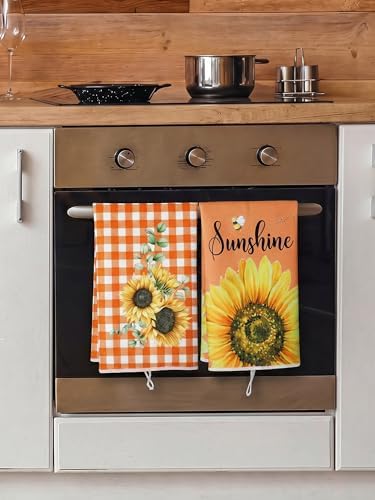 Bencailor 4 Pcs Sunflower Kitchen Towels Burnt Orange Hand Dish Towels Gift - Image 4
