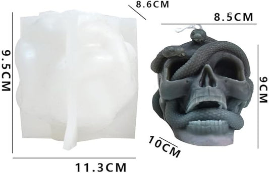 Halloween Snake Winding Skull Candle Silicone Mold, DIY 3.7 Inch Ghost Skull Candle Making Wax Moulds Gypsum Ornament Resin Soap Molds Casting Art Home Decor