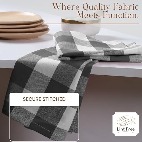 Grey Buffalo Check Plaid Kitchen Towels, 4 Pack, 100% Cotton, 16x26 Inches - Image 4